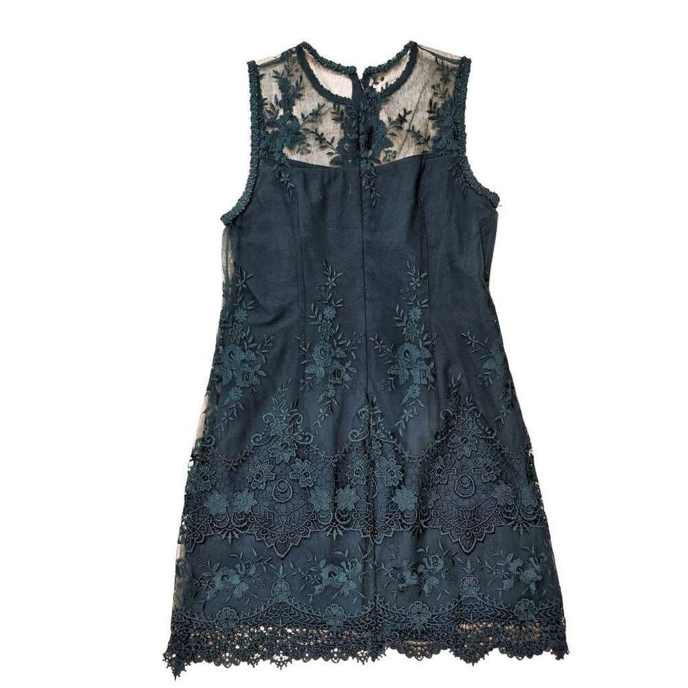 Anthropologie Nanette Lepore Dress Women's 10‎ Green Embroidered Lace Sleeveless